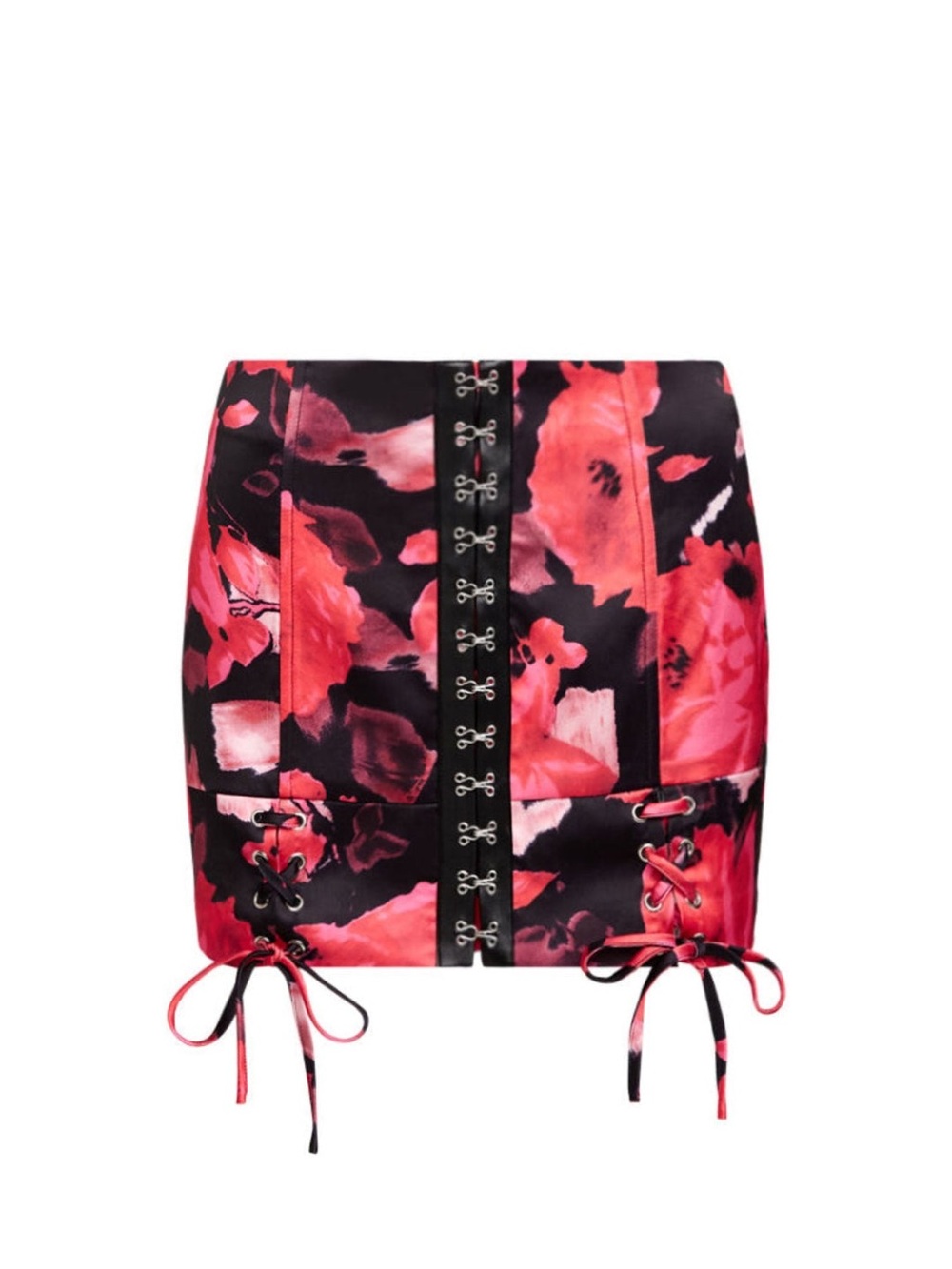 Lioness Infatuation Mini Skirt Pink Black Floral Hook Eye front corset M NWT